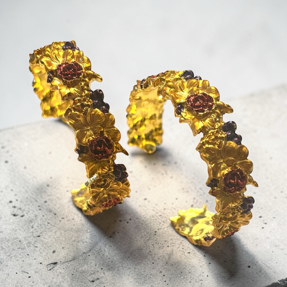 Sassy Jones Floral Gold-Tone Hoop Earrings with Rose Accents